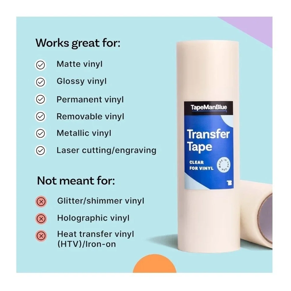 TapeManBlue Clear Transfer Tape for Vinyl 12in x 50ft Roll Medium Tack 5173 O3;4